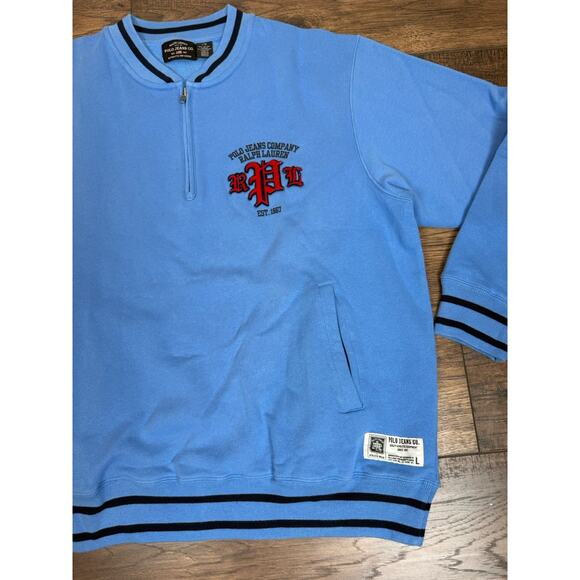 NWT Polo Jeans Ralph Lauren Sweatshirt Mens 1/4 Zip Blue Vintage Embroidered L - Picture 2 of 10